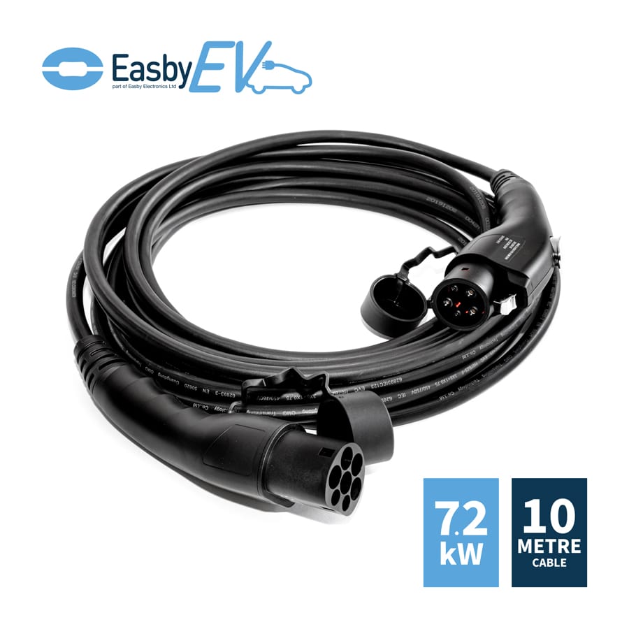 EV Charging Cable | Type 1 - Type 2 | Single Phase | 10 Metre | 32 Amp | 7.2 kW