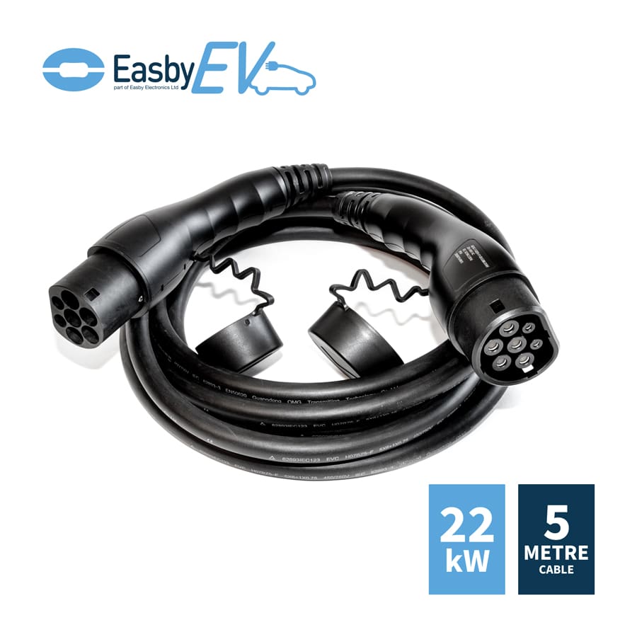 EV Charging Cable | Type 2 - Type 2 | 3-Phase | 5 Metre | 32 Amp | 22 kW