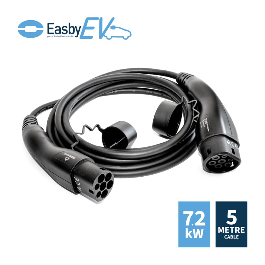 EV Charging Cable | Type 2 - Type 2 | Single Phase | 5 Metre | 32 Amp | 7.2 kW