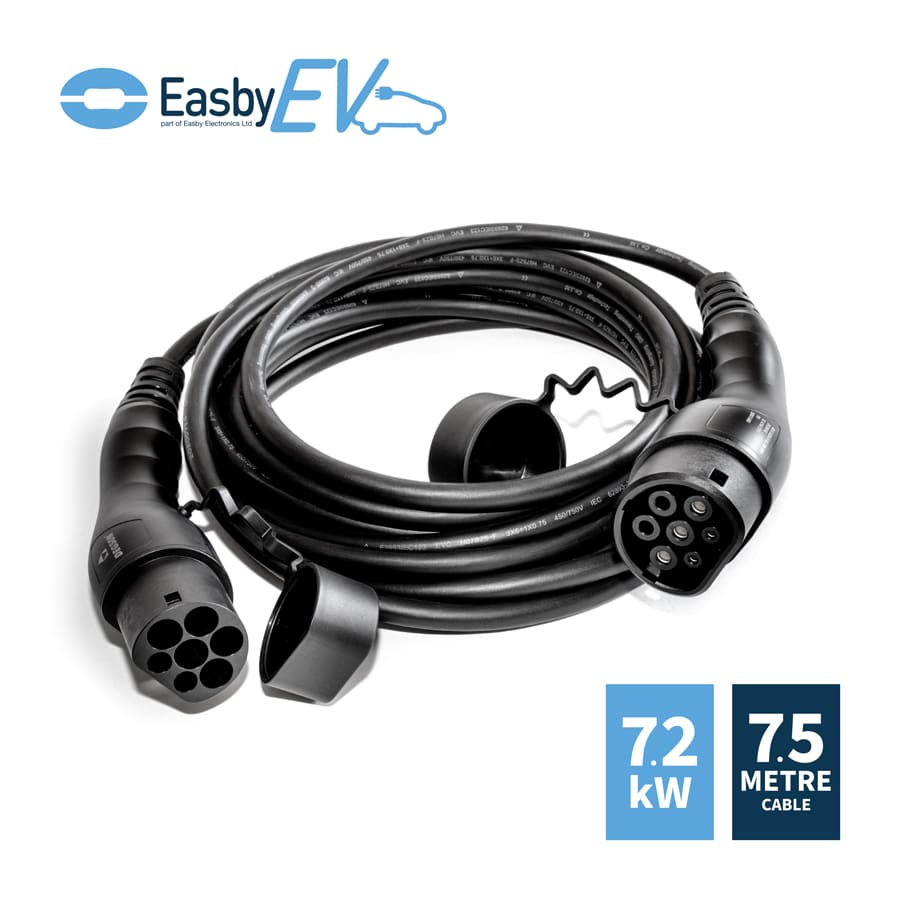 EV Charging Cable | Type 2 - Type 2 | Single Phase | 7.5 Metre | 32 Amp | 7.2 kW