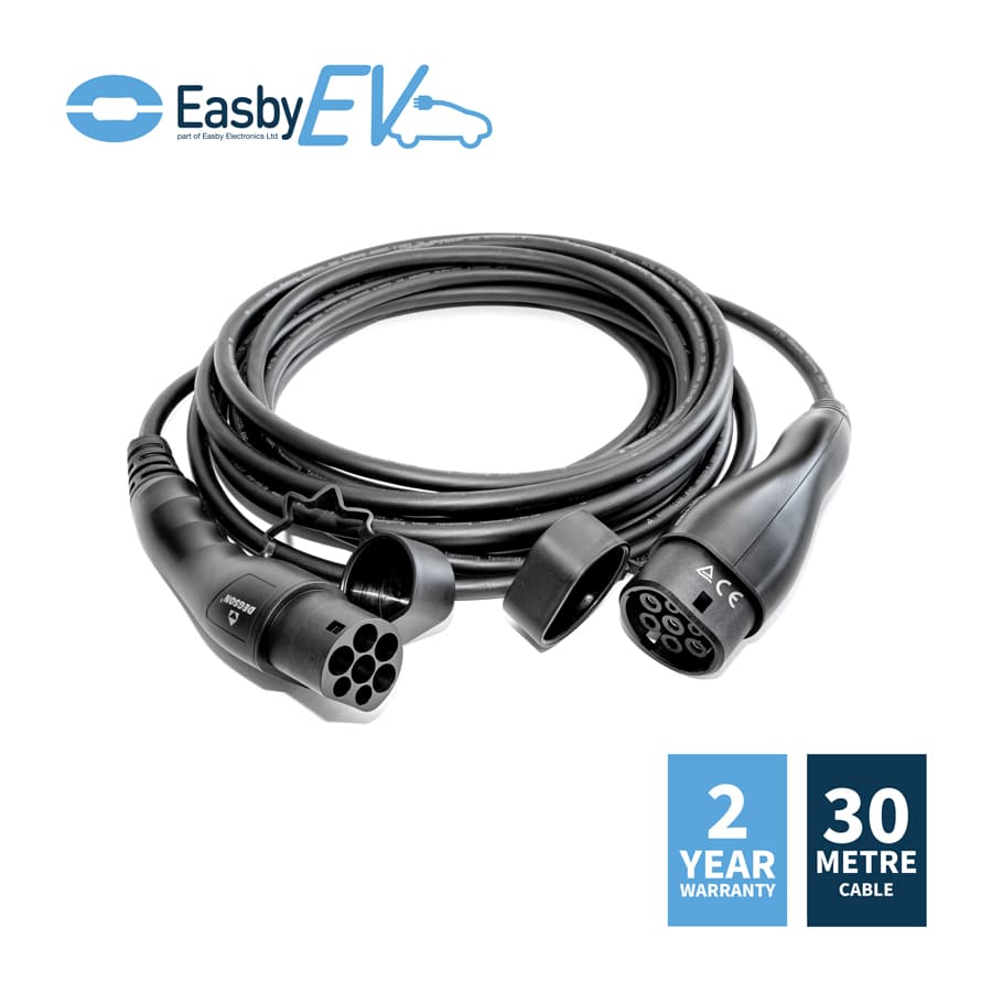 30 Metre EV Charging Cable | Type 2 - Type 2 | Single Phase | 32 Amp | 7.2 kW